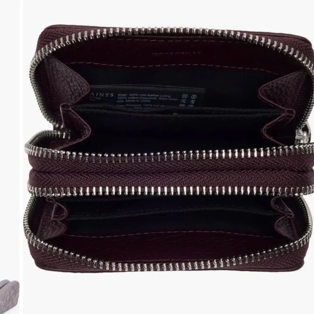 All Saints Fetch Card Burnt Red Double Zip Leather Wallet NWT 🤎